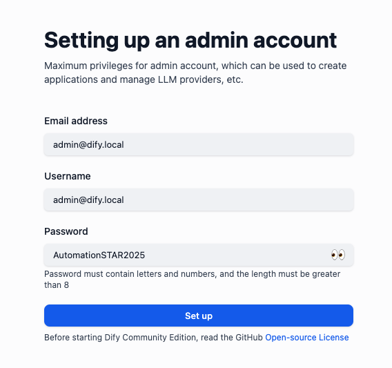 Dify Admin Setup