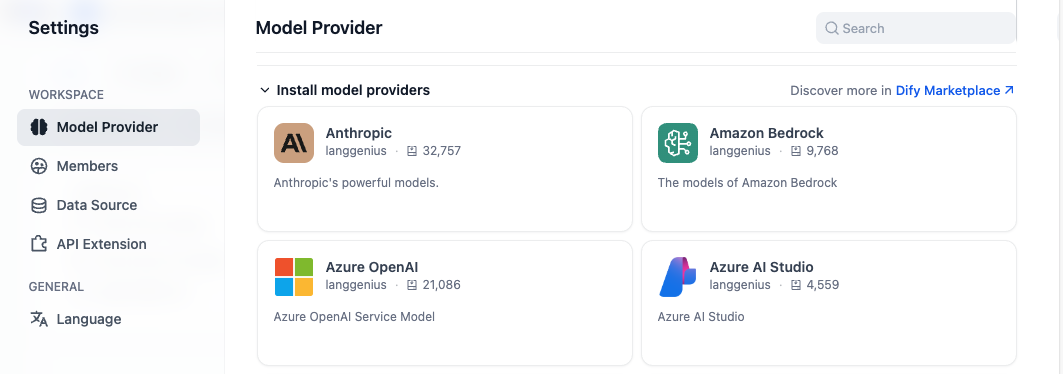 Dify Settings Model Provider