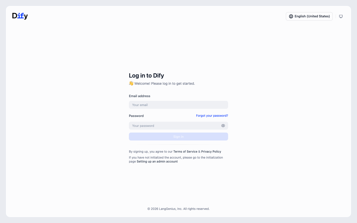 Dify sign-in page