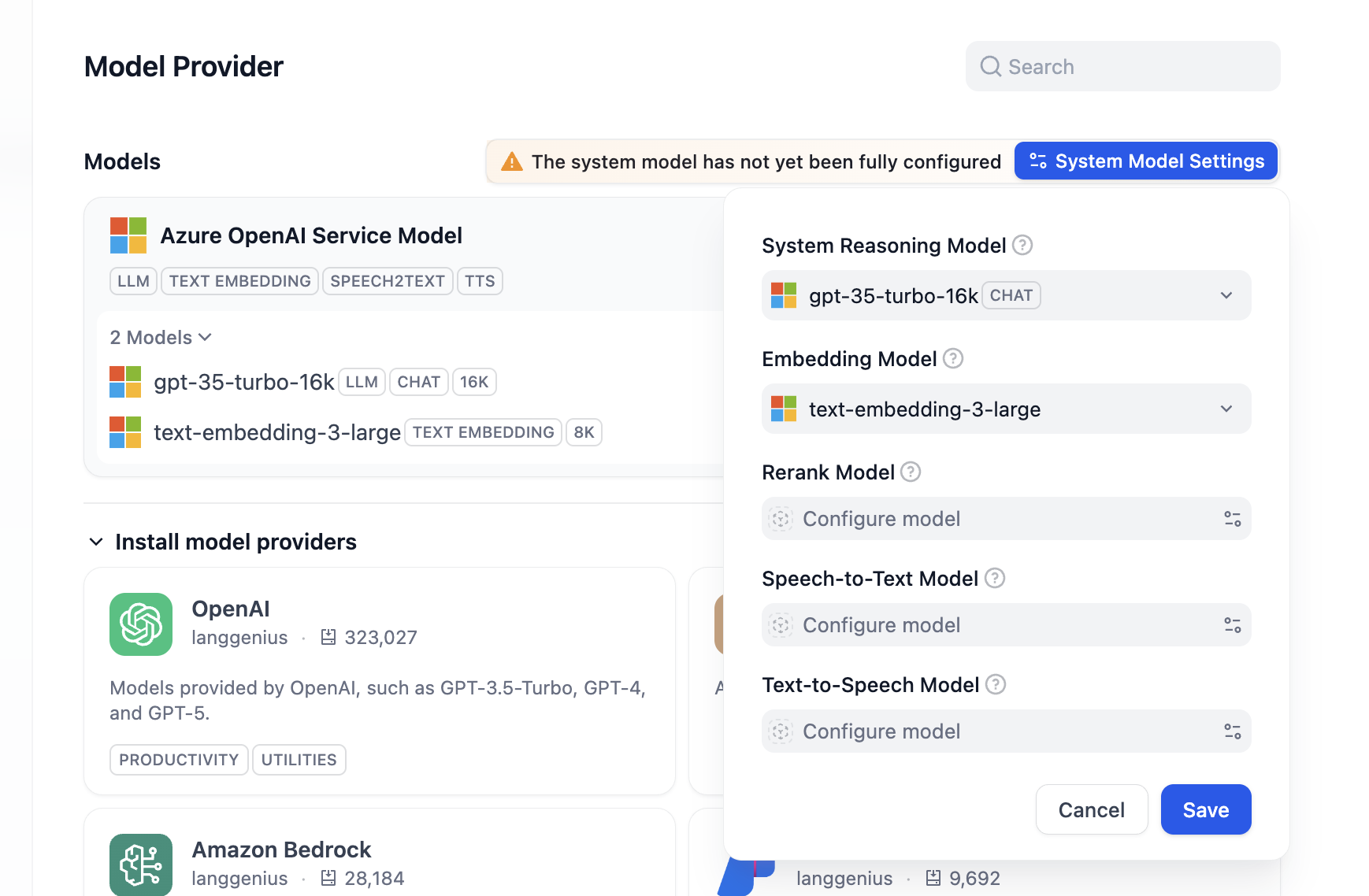 System Model Settings