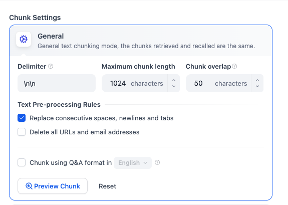 Knowledge Chunk Settings
