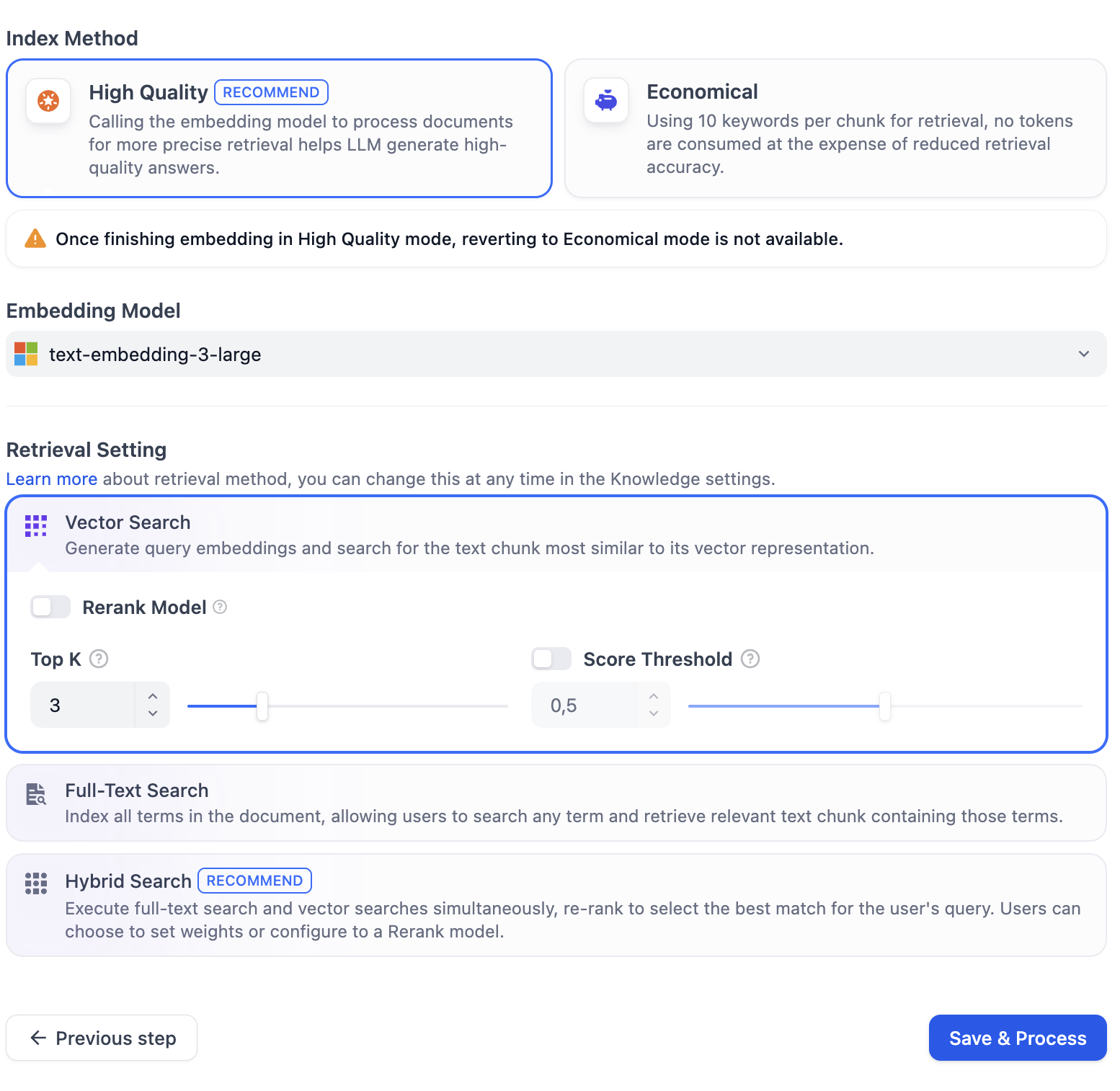 Knowledge Retrieval Settings High