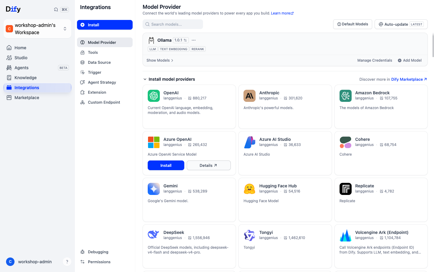 Installed Ollama provider in Dify