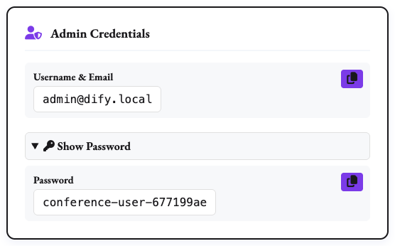 Admin Credentials card